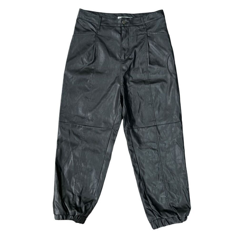 ZARA Traf Black Faux Leather High Waist Joggers size L